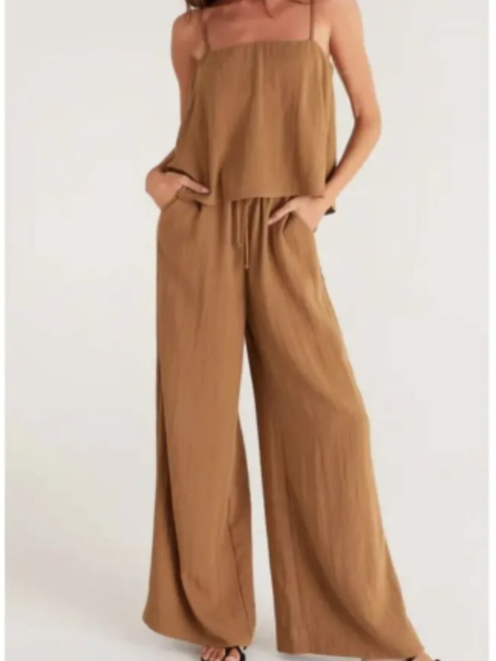 Z Supply Ashley Cami Seashore Wide Leg Pants Matching Set Otter Brown S